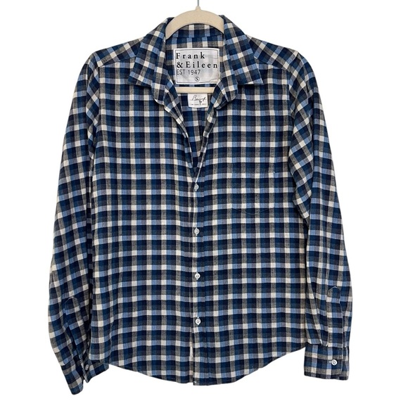 Frank & Eileen Barry Cotton Check Flannel Shirt Blue Small Casual Capsule Spring - Picture 2 of 6
